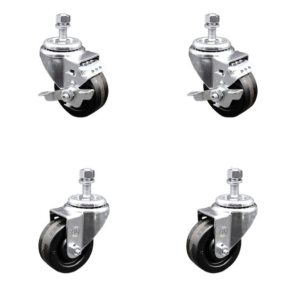 Service Caster 3.5 Inch SS Phenolic Wheel Swivel 1/2 Inch Threaded Stem Caster Brakes SCC, 2PK SCC-SSTS20S3514-PHS-121315-2-TLB2 - main